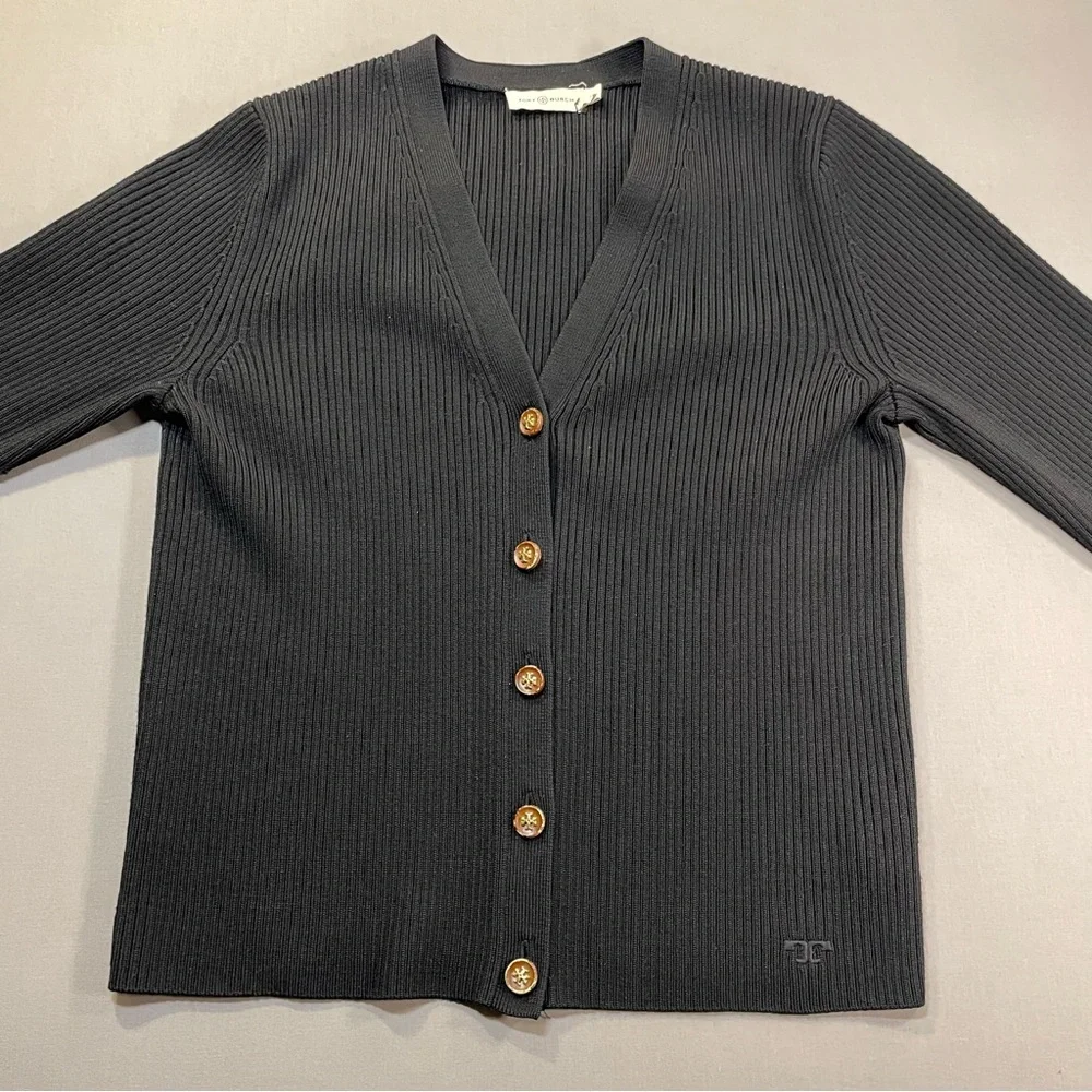 Tory Burch Ribbed Merino Wool Cardigan Sweater, Classic - Womens Large